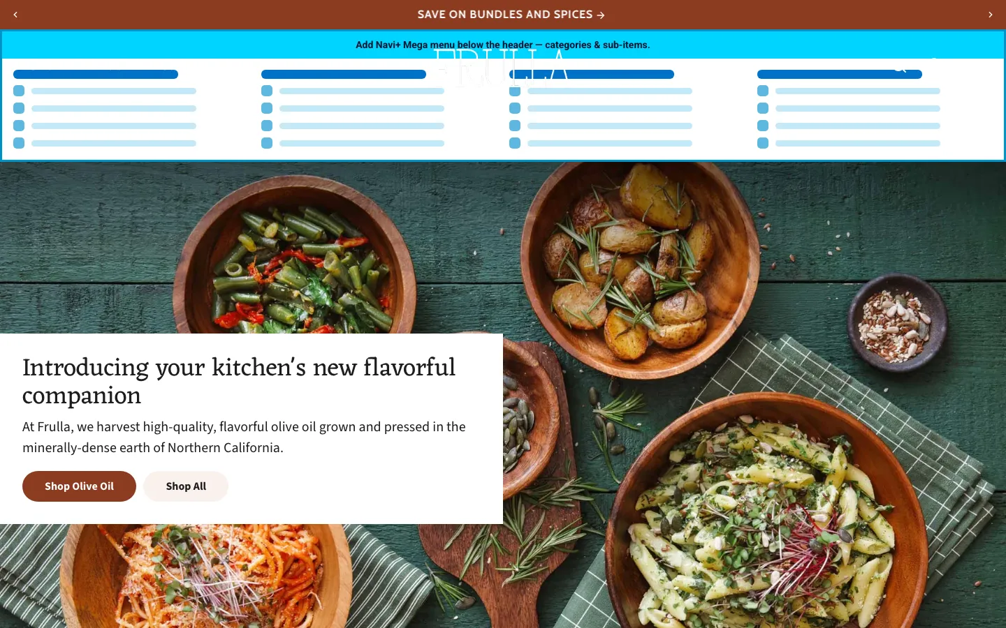 Navi+ Mega Menu inserted below the header on the Whisk Shopify theme Navi+ Mega Menu inserted below the header on the Whisk Shopify theme