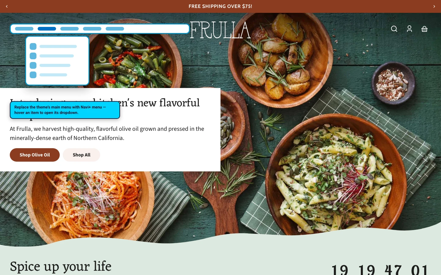 Navi+ Mega Menu replacing the desktop menu on the Whisk Shopify theme Navi+ Mega Menu replacing the desktop menu on the Whisk Shopify theme
