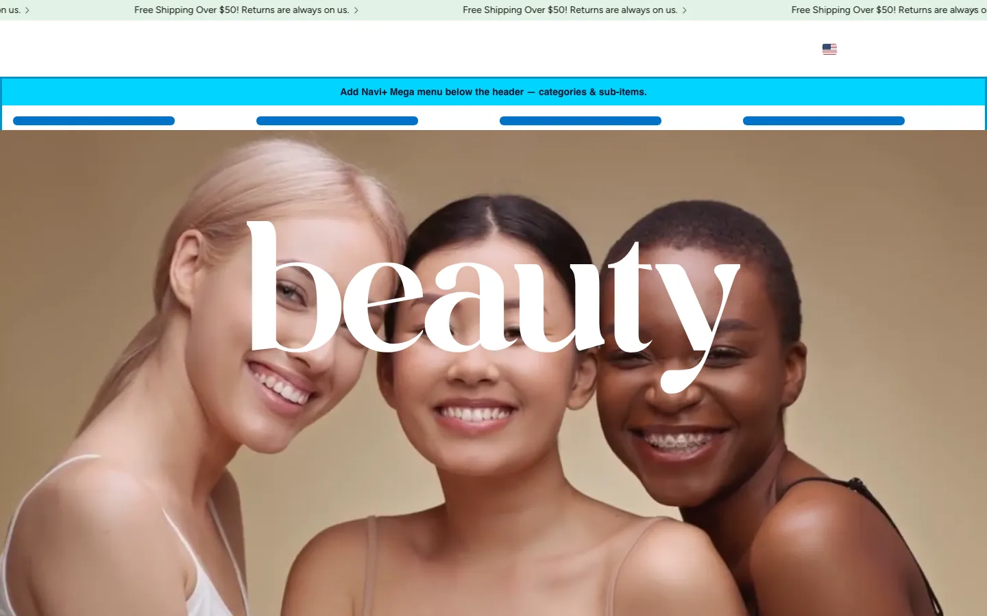 Navi+ Mega Menu inserted below the header on the Wonder Shopify theme Navi+ Mega Menu inserted below the header on the Wonder Shopify theme