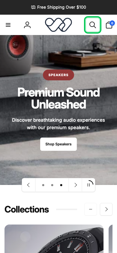 Search → panel opened — Navi+ on the Woodstock Shopify theme