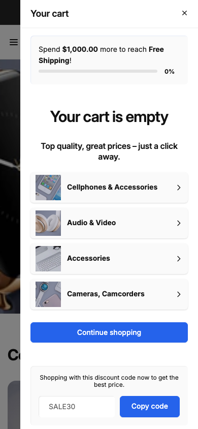 Cart → panel opened — Navi+ on the Woodstock Shopify theme