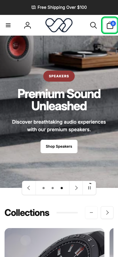 Cart → panel opened — Navi+ on the Woodstock Shopify theme