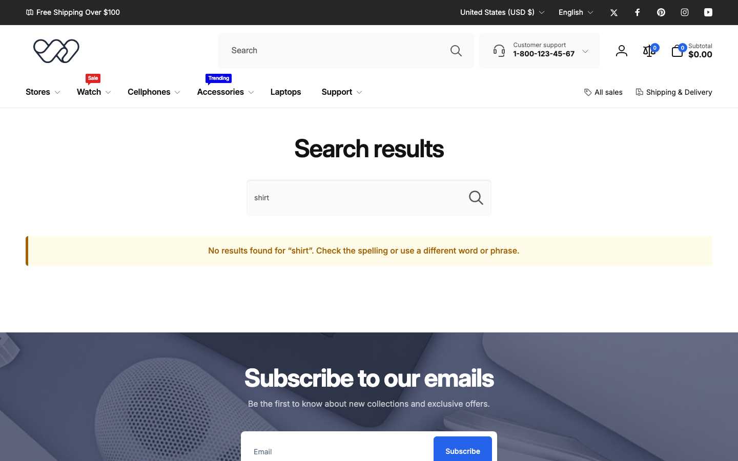 Search → panel opened — Navi+ on the Woodstock Shopify theme