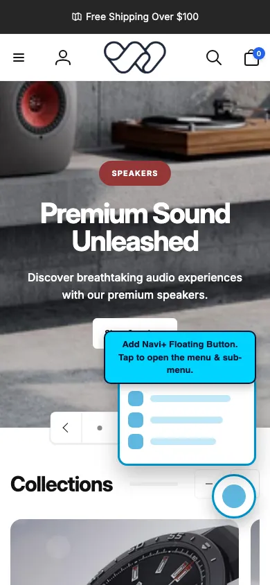 Navi+ FAB on the Woodstock Shopify theme Navi+ FAB on the Woodstock Shopify theme