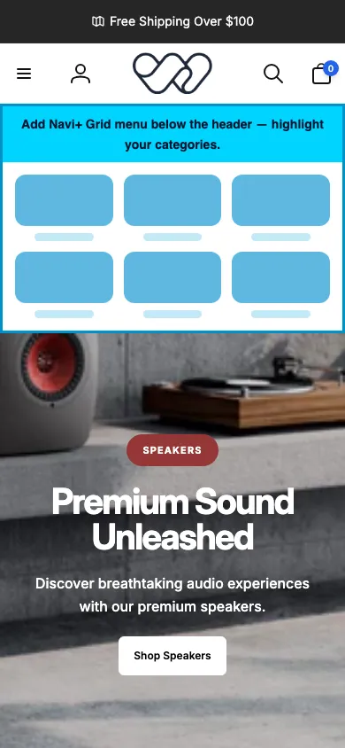 Navi+ Grid Menu on the Woodstock Shopify theme Navi+ Grid Menu on the Woodstock Shopify theme