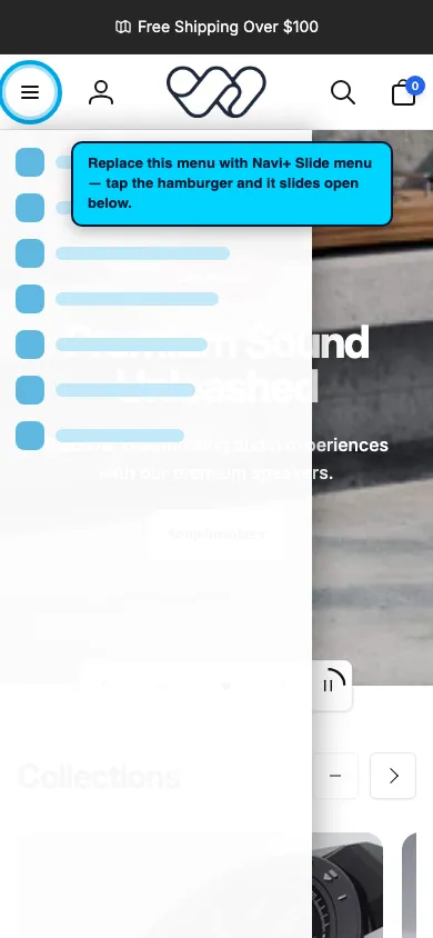 Navi+ Slide Menu on the Woodstock Shopify theme Navi+ Slide Menu on the Woodstock Shopify theme