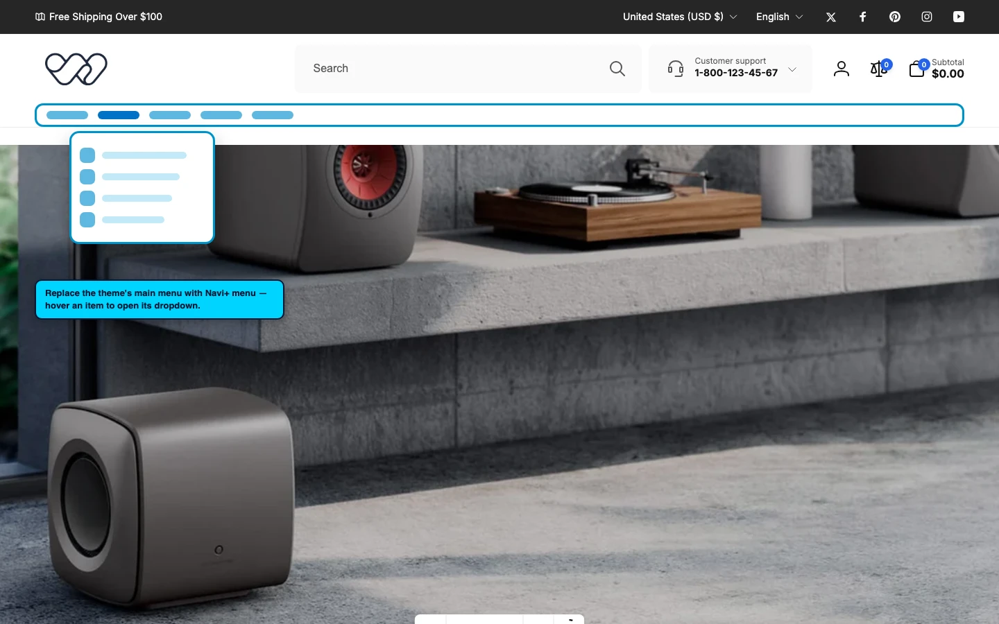 Navi+ Mega Menu replacing the desktop menu on the Woodstock Shopify theme Navi+ Mega Menu replacing the desktop menu on the Woodstock Shopify theme