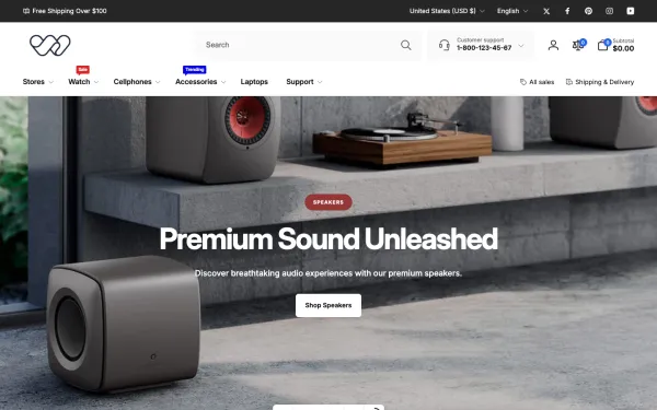 Full-page desktop screenshot of Shopify Woodstock theme demo store