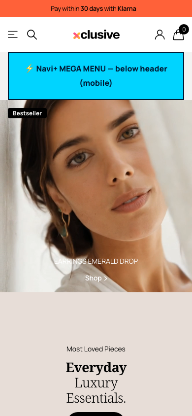 Menu inserted below header — Navi+ on the Xclusive Shopify theme Menu inserted below header — Navi+ on the Xclusive Shopify theme