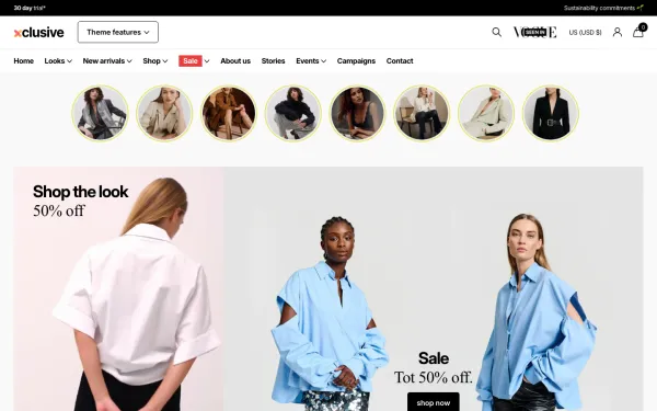 Navi+ menus on the Xclusive Shopify theme — desktop preview