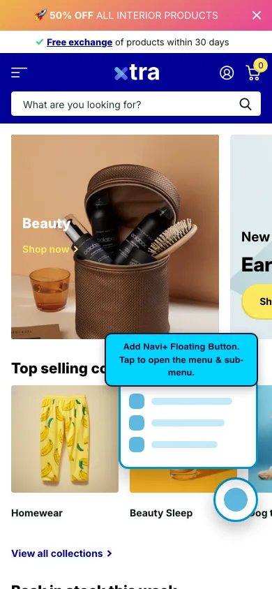 Navi+ FAB on the Xtra Shopify theme Navi+ FAB on the Xtra Shopify theme