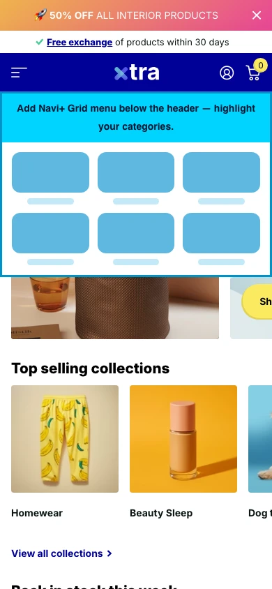 Navi+ Grid Menu on the Xtra Shopify theme Navi+ Grid Menu on the Xtra Shopify theme