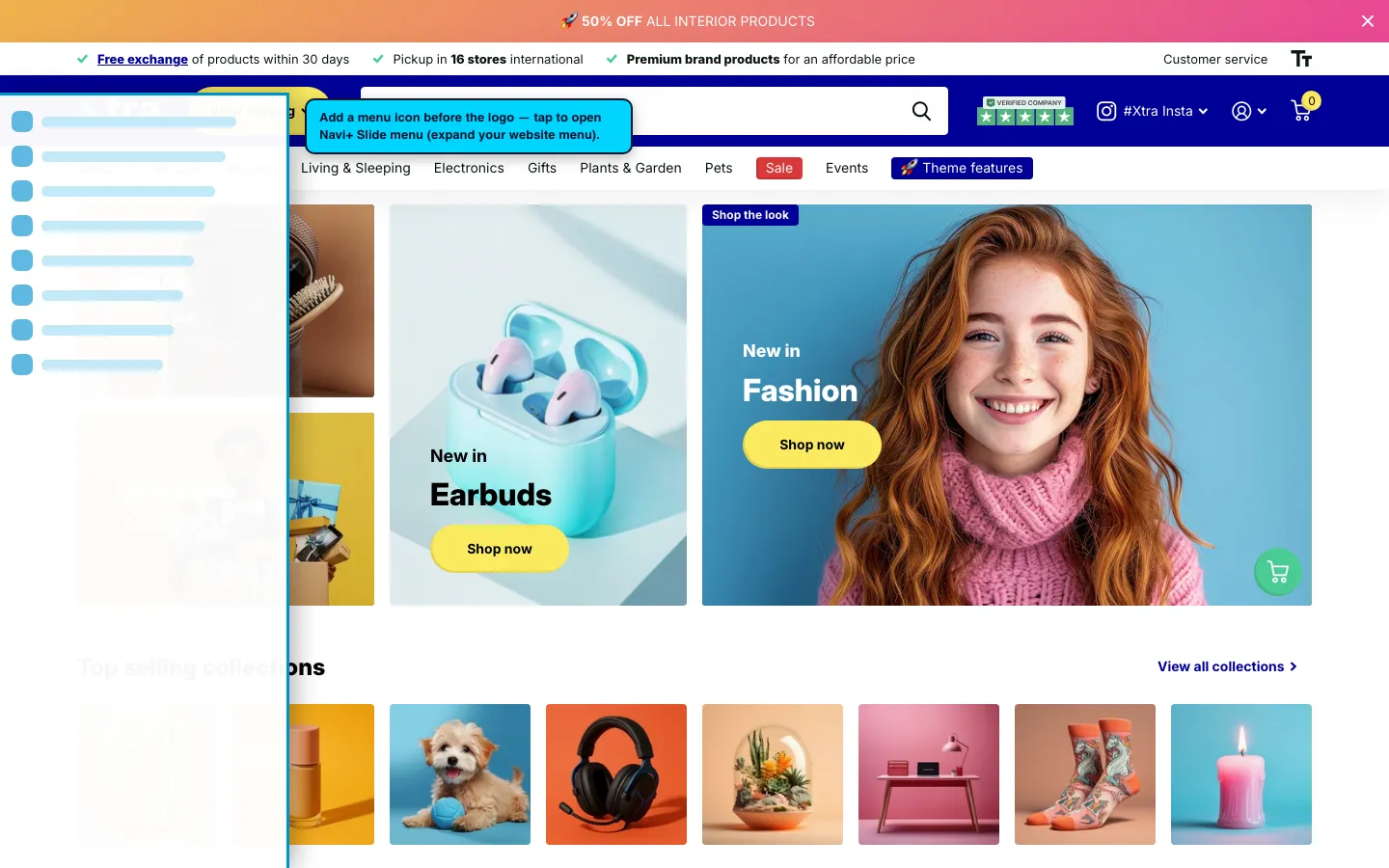 Navi+ trigger icon before the logo on the Xtra Shopify theme Navi+ trigger icon before the logo on the Xtra Shopify theme