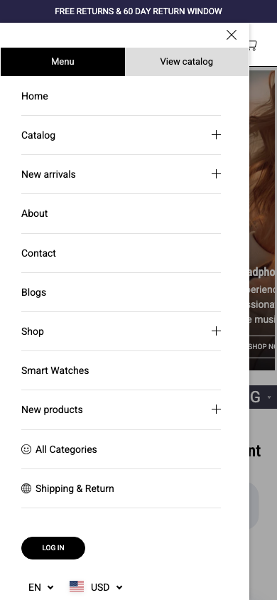Hamburger → panel opened — Navi+ on the Yuva Shopify theme Hamburger → panel opened — Navi+ on the Yuva Shopify theme