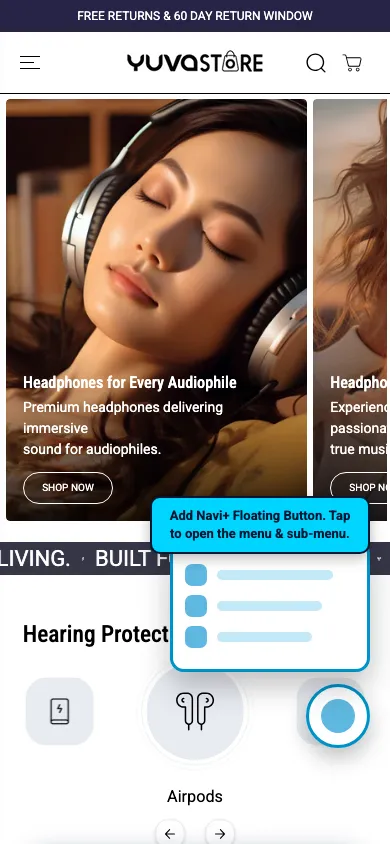 Navi+ FAB on the Yuva Shopify theme Navi+ FAB on the Yuva Shopify theme