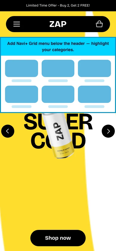 Navi+ Grid Menu on the Zap Shopify theme Navi+ Grid Menu on the Zap Shopify theme
