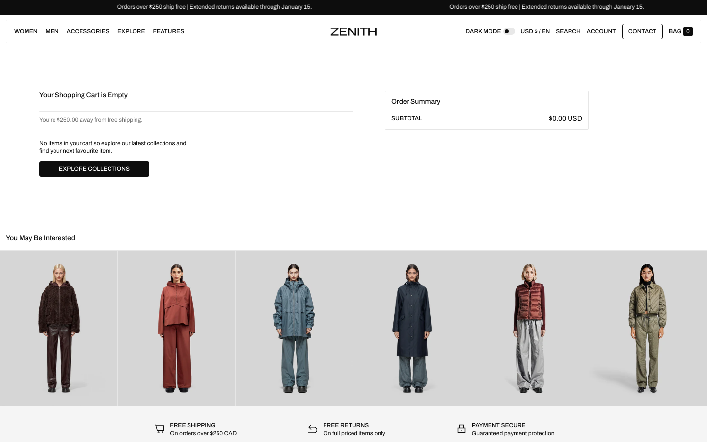 Cart → panel opened — Navi+ on the Zenith Shopify theme