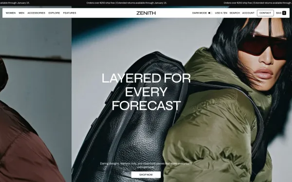Full-page desktop screenshot of Shopify Zenith theme demo store
