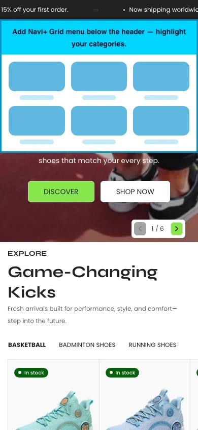 Navi+ Grid Menu on the Zero Shopify theme Navi+ Grid Menu on the Zero Shopify theme
