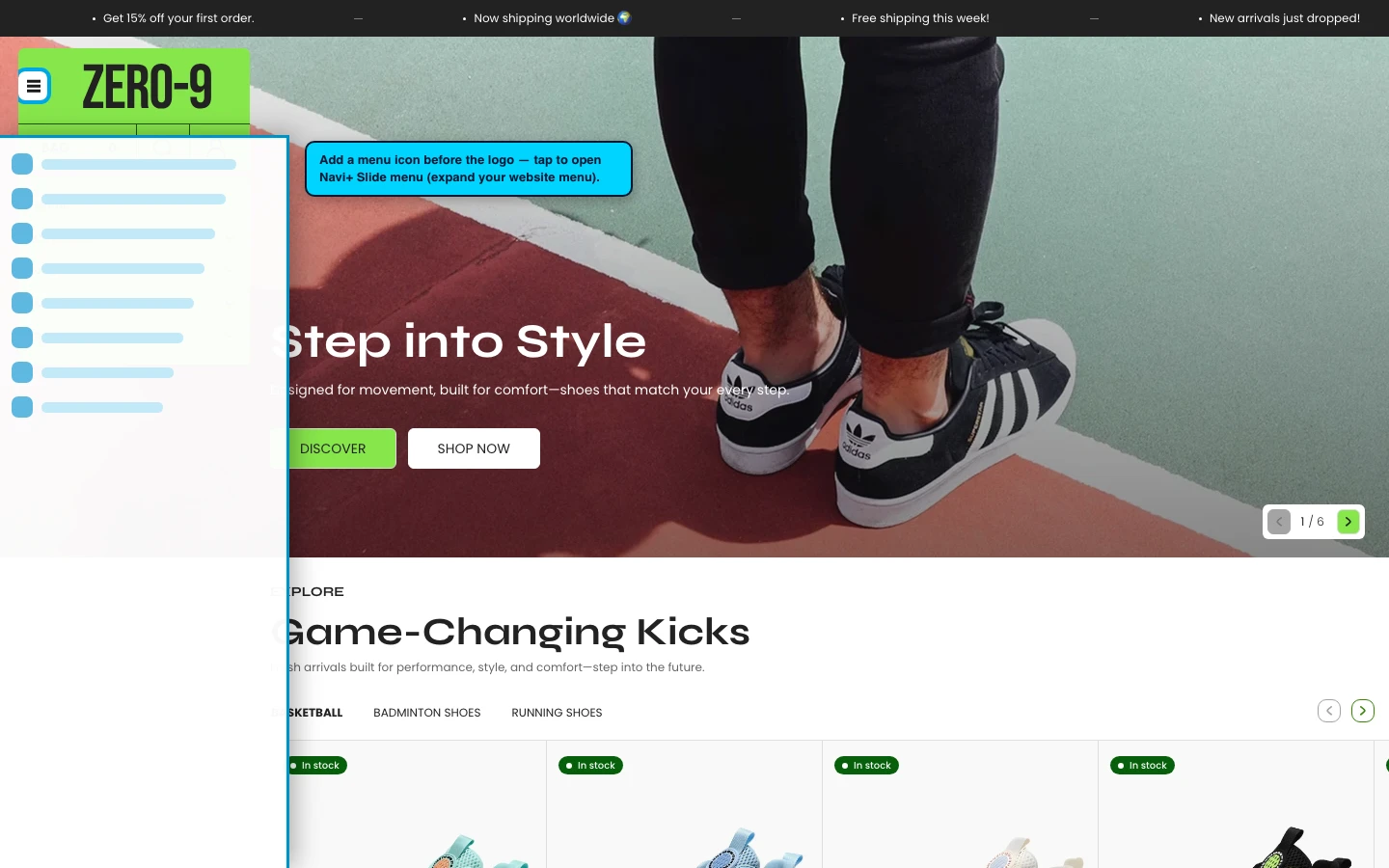 Navi+ trigger icon before the logo on the Zero Shopify theme Navi+ trigger icon before the logo on the Zero Shopify theme
