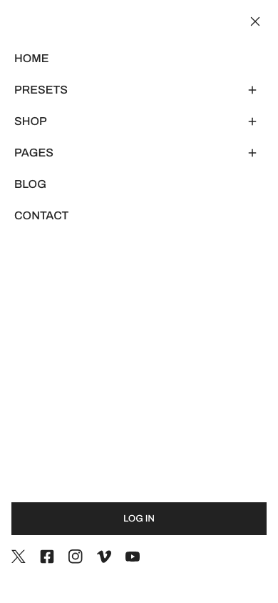 Hamburger → panel opened — Navi+ on the Zest Shopify theme
