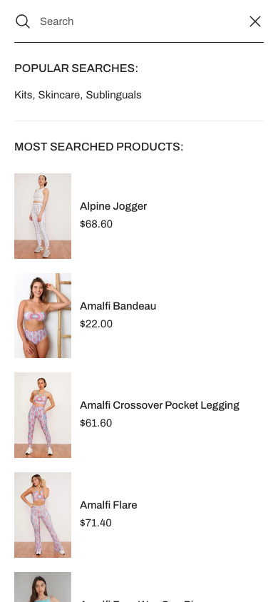 Search → panel opened — Navi+ on the Zest Shopify theme