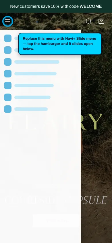 Navi+ Slide Menu on the Zest Shopify theme Navi+ Slide Menu on the Zest Shopify theme