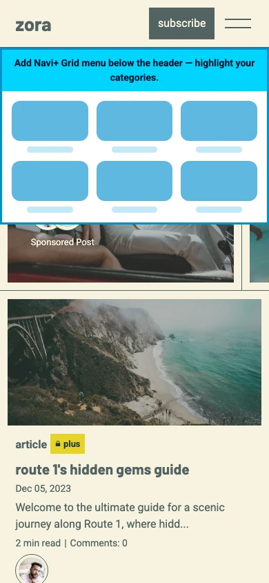 Navi+ Grid Menu on the Zora Shopify theme Navi+ Grid Menu on the Zora Shopify theme