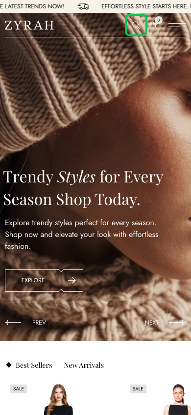Hamburger → panel opened — Navi+ on the Zyra Shopify theme Hamburger → panel opened — Navi+ on the Zyra Shopify theme