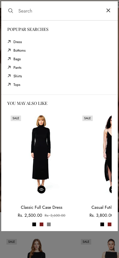 Search → panel opened — Navi+ on the Zyra Shopify theme Search → panel opened — Navi+ on the Zyra Shopify theme