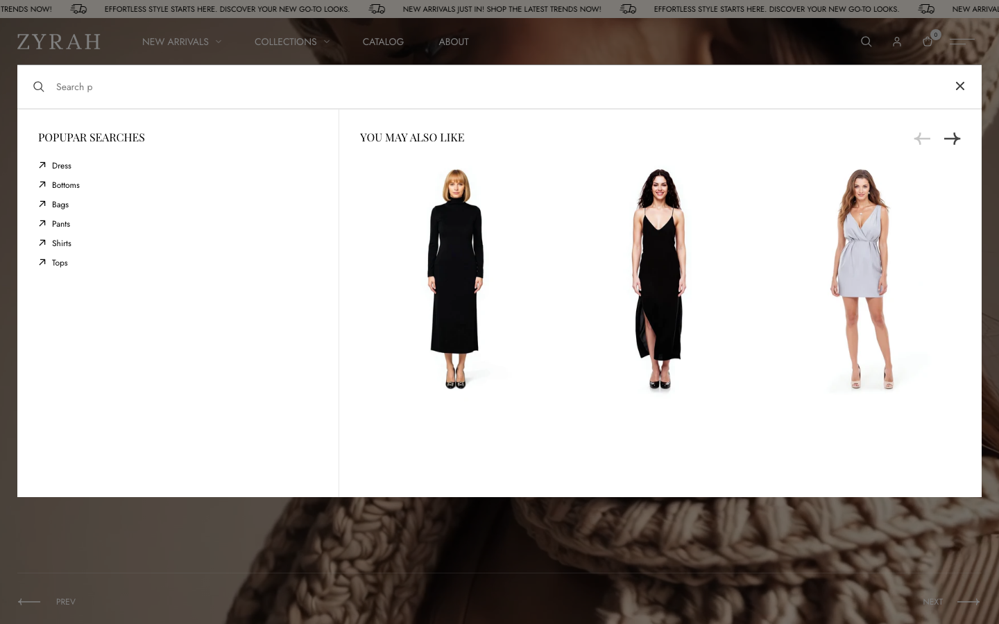 Search → panel opened — Navi+ on the Zyra Shopify theme Search → panel opened — Navi+ on the Zyra Shopify theme