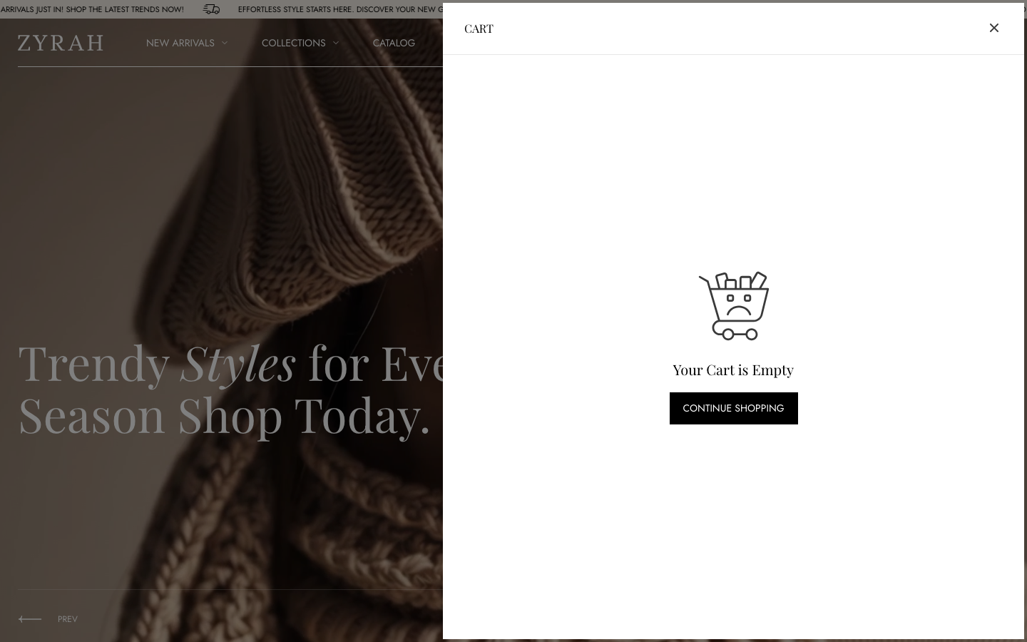 Cart → panel opened — Navi+ on the Zyra Shopify theme Cart → panel opened — Navi+ on the Zyra Shopify theme
