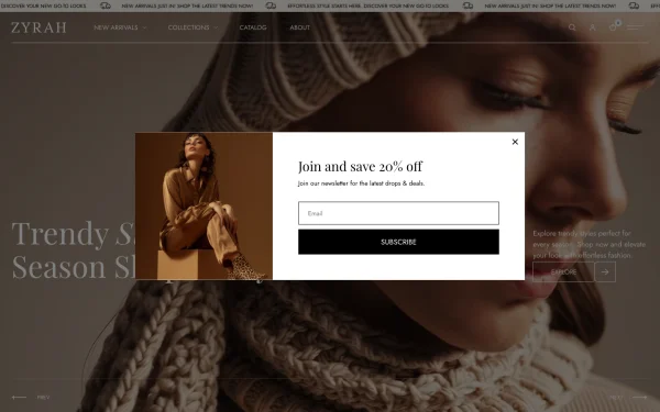 Full-page desktop screenshot of Shopify Zyra theme demo store