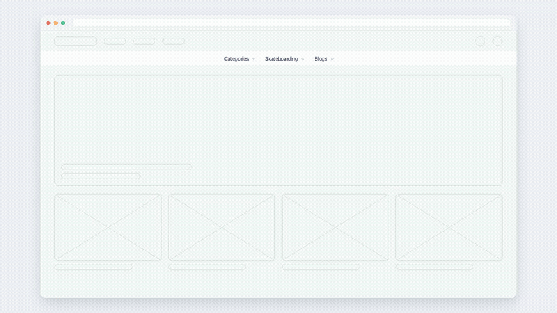 A desktop mega menu opening under the header, with columns of categories and product images
